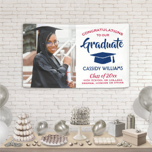 Congrats 1 Photo Red White and Blue Graduation Banner