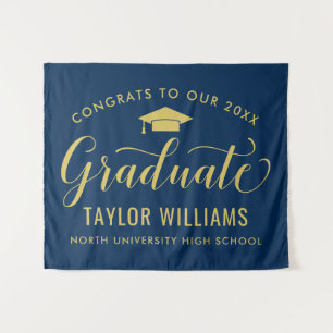 Congrats 2023 Graduate Navy Gold Graduation Tapestry