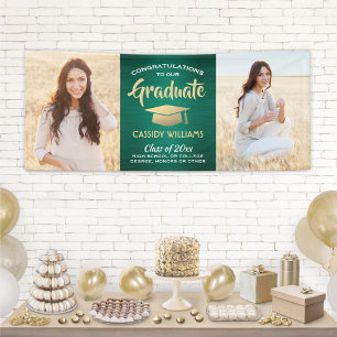 Congrats 2 Photo Green Gold and White Graduation Banner