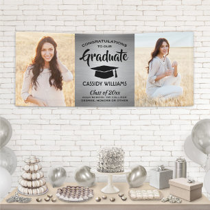 Congrats 2 Photo Silver & Black Modern Graduation Banner