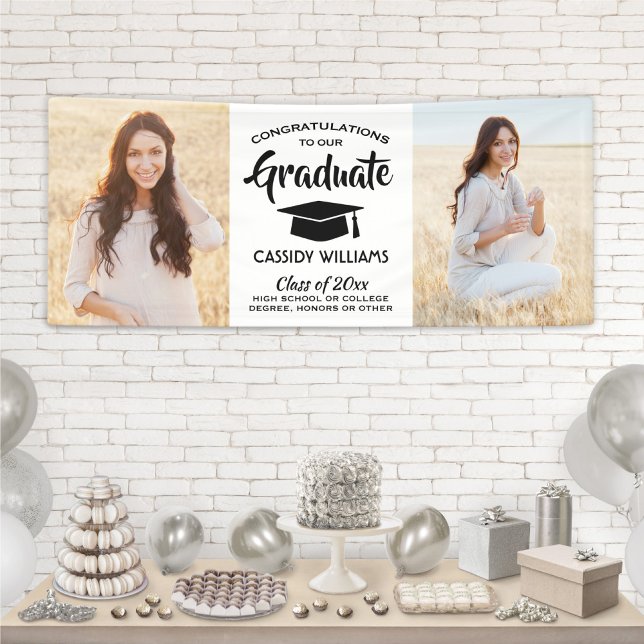 Congrats 2 Photo Simple Black and White Graduation Banner (Creator Uploaded)