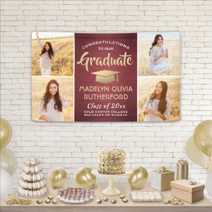 Congrats 4 Photo Burgundy Gold & White Graduation Banner