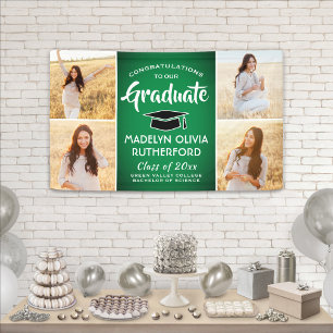 Congrats 4 Photo Green White & Black Graduation Banner
