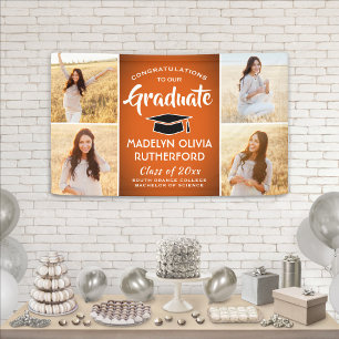 Congrats 4 Photo Orange Black and White Graduation Banner