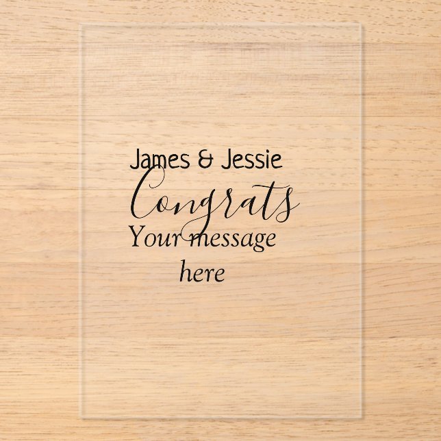 Congrats add name message wedding newly wed couple acrylic invitations (Front)