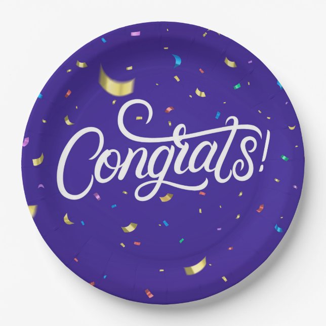 Congrats and Confetti Paper Plate (Front)