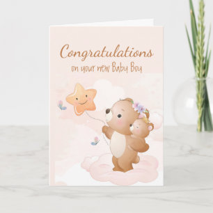 Congrats Baby Boy Fun Cute Bear Animals Parents Card