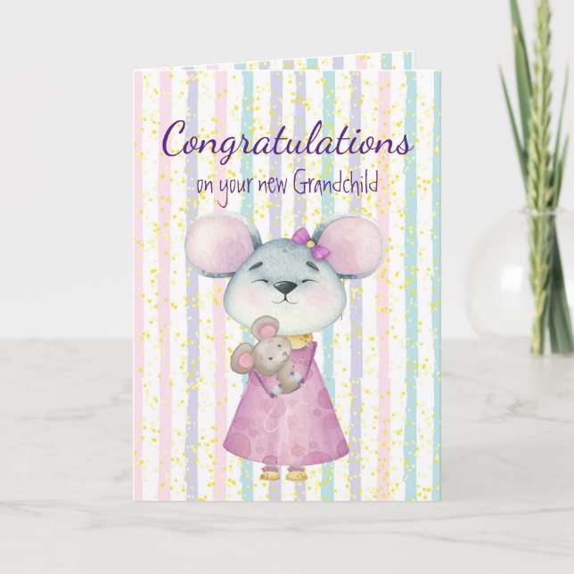 Congrats Baby Fun Cute Mouse Animal Grandchild Card (Front)