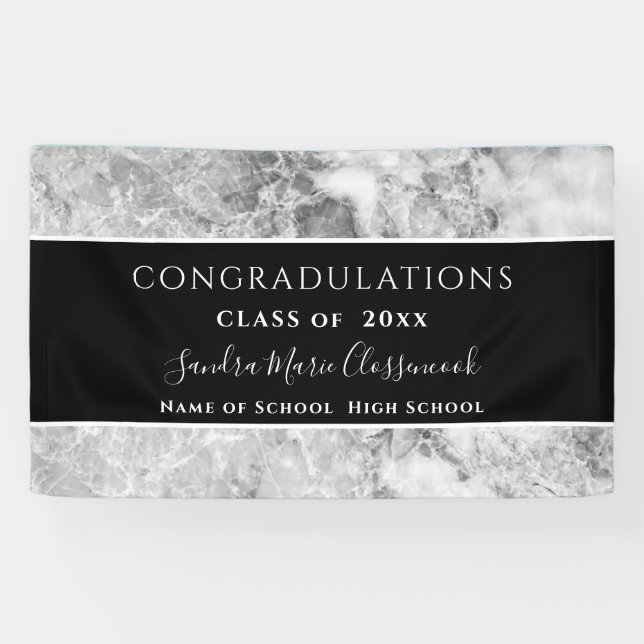 Congrats Black and White Crystal Graduation Banner (Horizontal)