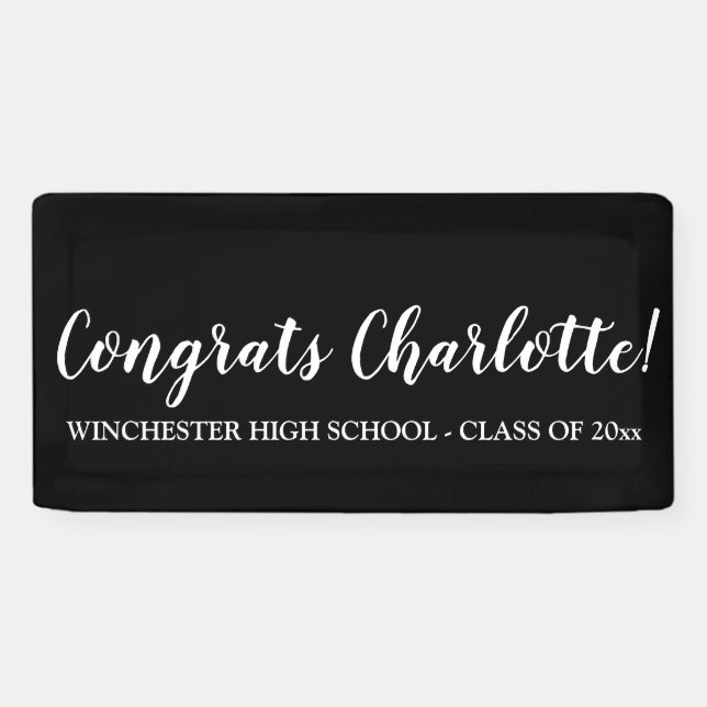 Congrats black custom script name text graduation banner (Horizontal)