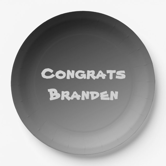 Congrats Black Gradient Paper Plate (Front)
