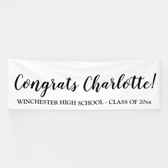 Congrats black white custom script text graduation banner (Horizontal)