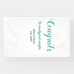 Congrats blue green wedding couple name est. year banner