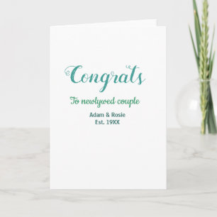 Congrats blue green wedding couple name est. year card