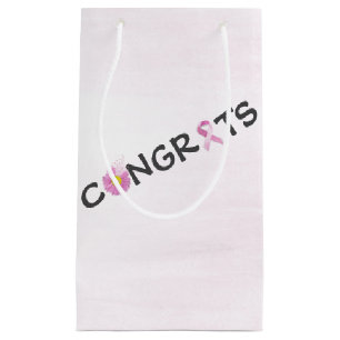 Congrats Breast Cancer Pink Ribbons  Small Gift Bag