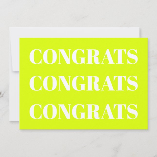 Congrats chartreuse lime green white modern card (Front)