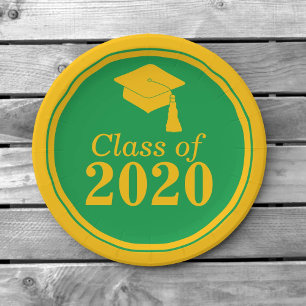 Congrats Class of 2020 Green Gold Paper Plate