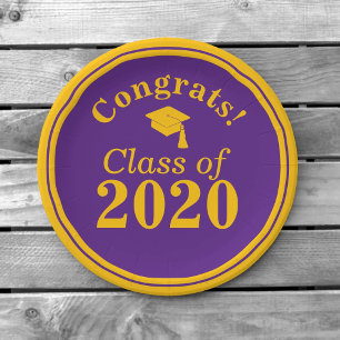 Congrats Class of 2020 Purple Gold Paper Plate