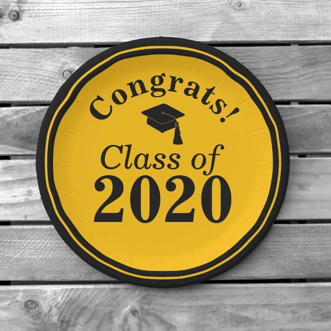 Congrats Class of 2024 Black Gold Paper Plate (Creator Uploaded)