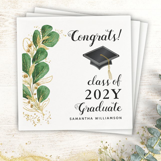 Congrats Class of 2025 Graduate Floral Graduation Napkin (Personalized Floral Graduation Napkins with Congrats Graduate )