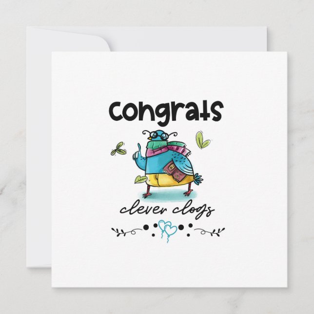 Congrats Clever Clogs Cartoon Pigeon Humour Card (Front)