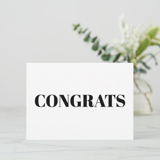 Congrats, Congratulations, black and white modern Card (Standing Front)
