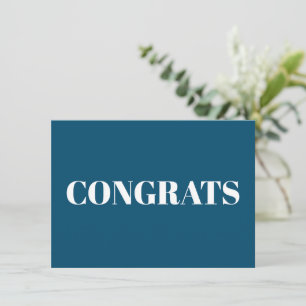 Congrats, Congratulations, teal blue white modern Card