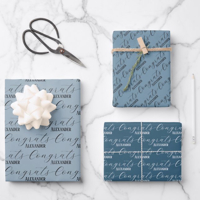 Congrats Custom Name Wrapping Paper Sheet (Front)