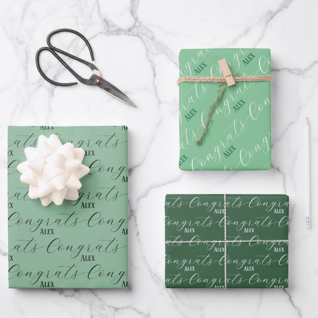 Congrats Custom Name Wrapping Paper Sheet (Front)