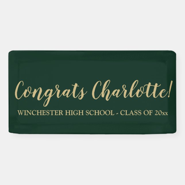 Congrats dark green gold custom script graduation banner (Horizontal)