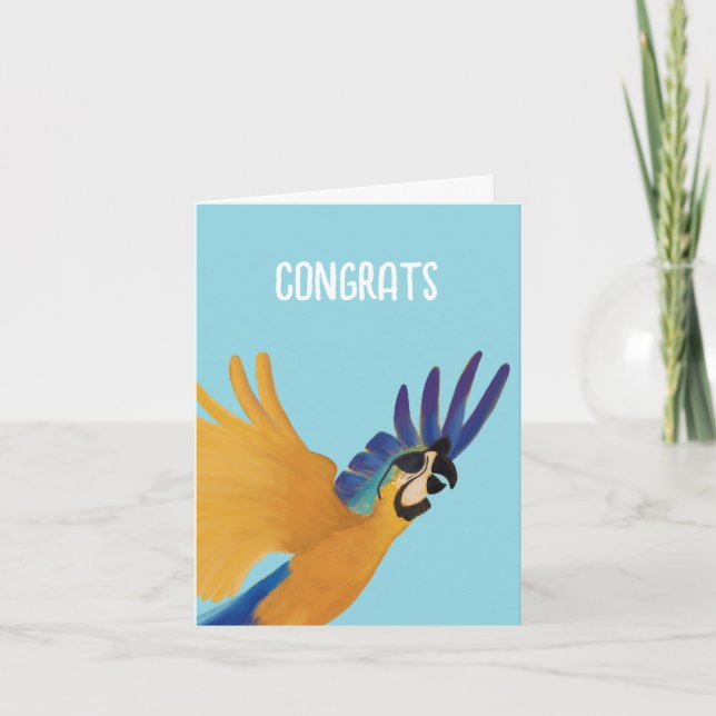 Congrats Flying Illustration Bird Note Card (Front)