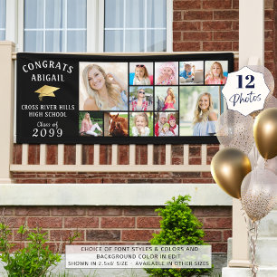 CONGRATS GRAD 12 Photo Collage Gold Cap Banner