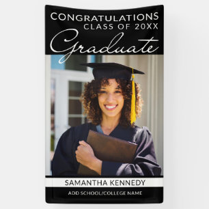 Congrats Grad 1 Photo Black Vertical Graduation Banner
