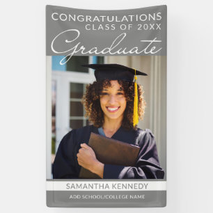 Congrats Grad 1 Photo Grey Vertical Graduation Banner