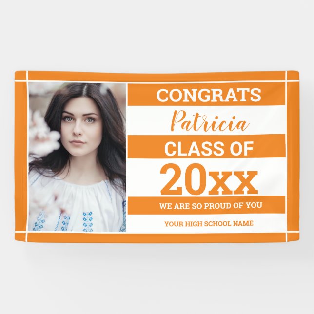 Congrats Grad 2022 Photo Graduation Orange White Banner (Horizontal)