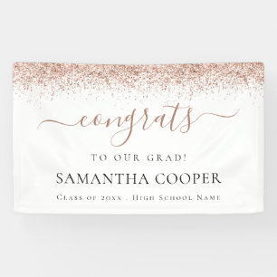 Congrats Grad 2024 Rose Gold Glitter Graduation Banner