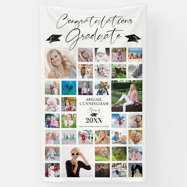 Congrats Grad 35 Photo Collage Script Personalised Banner (Vertical)