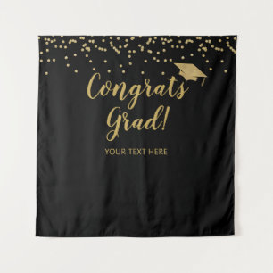 Congrats grad black and gold Backdrop banner Tapestry