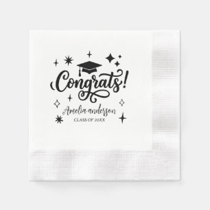 Congrats Grad, Black and white Graduation Party Napkin