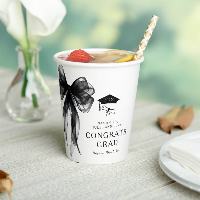 Congrats Grad Black Bow Graduation Party Paper Cups (Insitu)