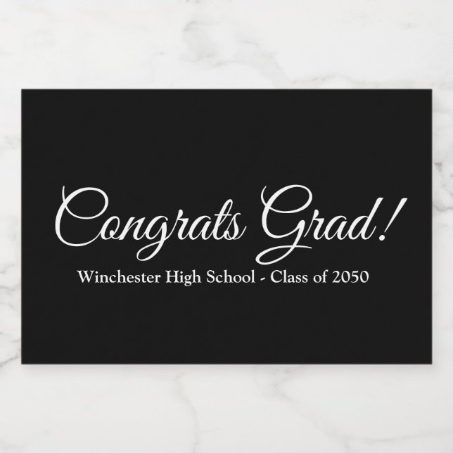 Congrats grad black custom script text class year food label (Single Label)