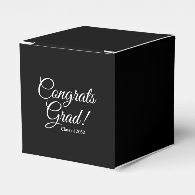 Congrats grad black elegant script class year favour box (Front Side)