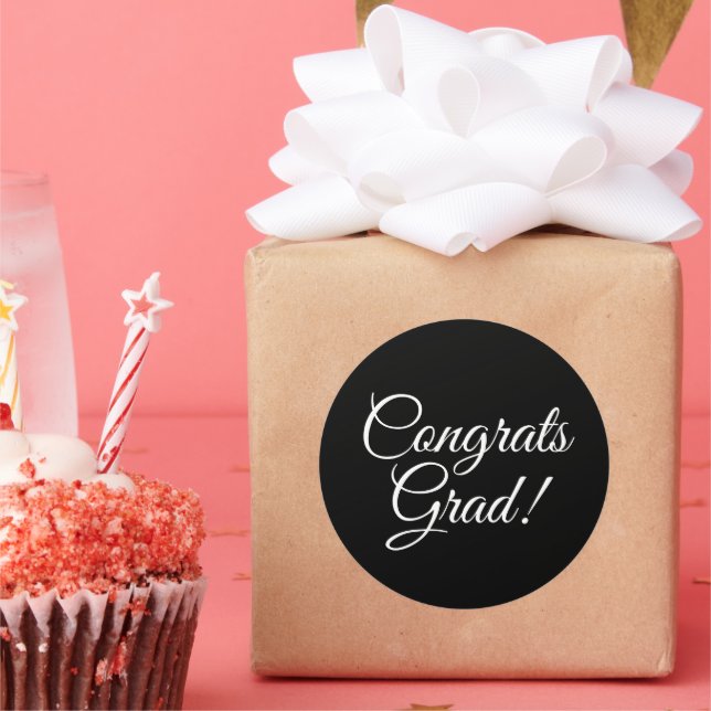 Congrats grad black elegant script graduation classic round sticker (Party)