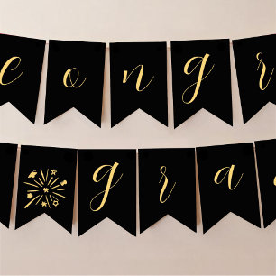 Congrats Grad Black Gold Graduation Caps  Bunting