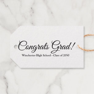 Congrats grad black gold script text class year gift tags