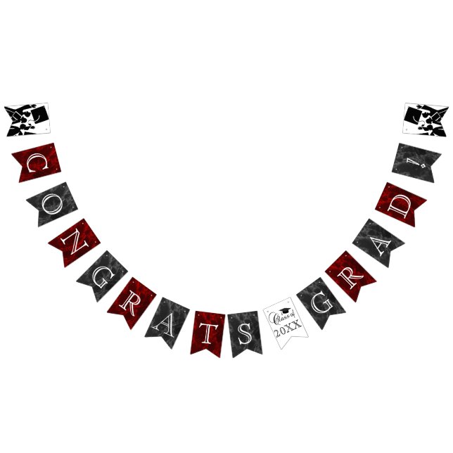 Congrats Grad - Black & Red Marble   Bunting (All)