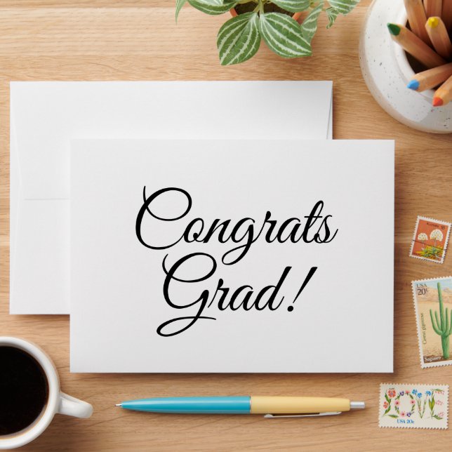 Congrats grad black script calligraphy elegant envelope (Desk)