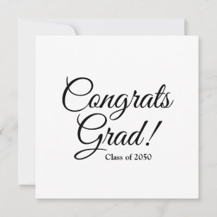 Congrats grad black white custom script graduation card