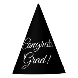 Congrats Grad black white simple elegant script Party Hat