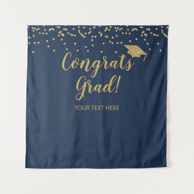 Congrats grad blue and gold Backdrop banner Tapestry (Front)
